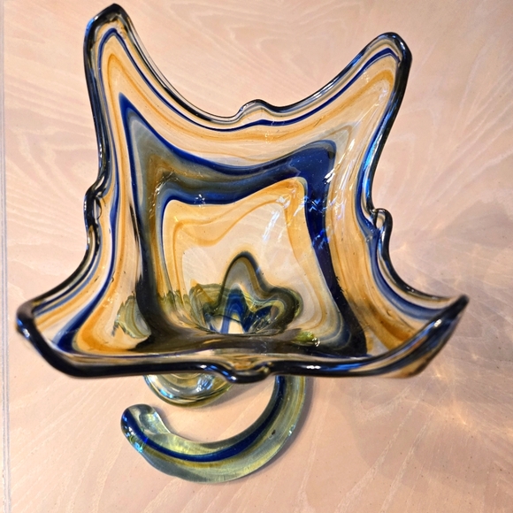 Vintage Mid-Century Free-Form Hand Blown Murano Style Swirl Glass Vase Coil Base - Picture 9 of 16